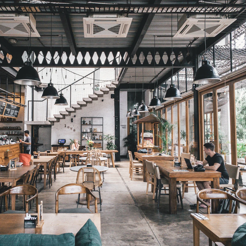 The open kitchen and bar